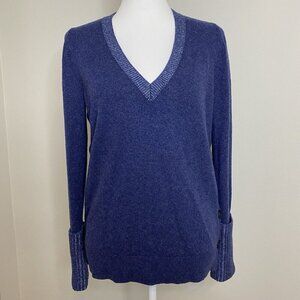 Veronica Beard CASHMERE Navy V Neck Folded Cuffs Soft Pullover Sweater Small